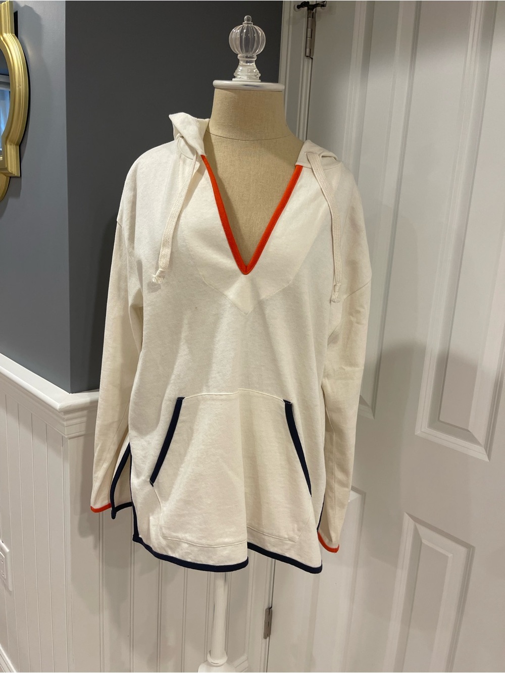 J. Crew Ivory Hoodie with Orange and Navy Trim